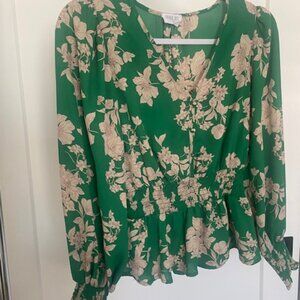 Green, cream floral blouse